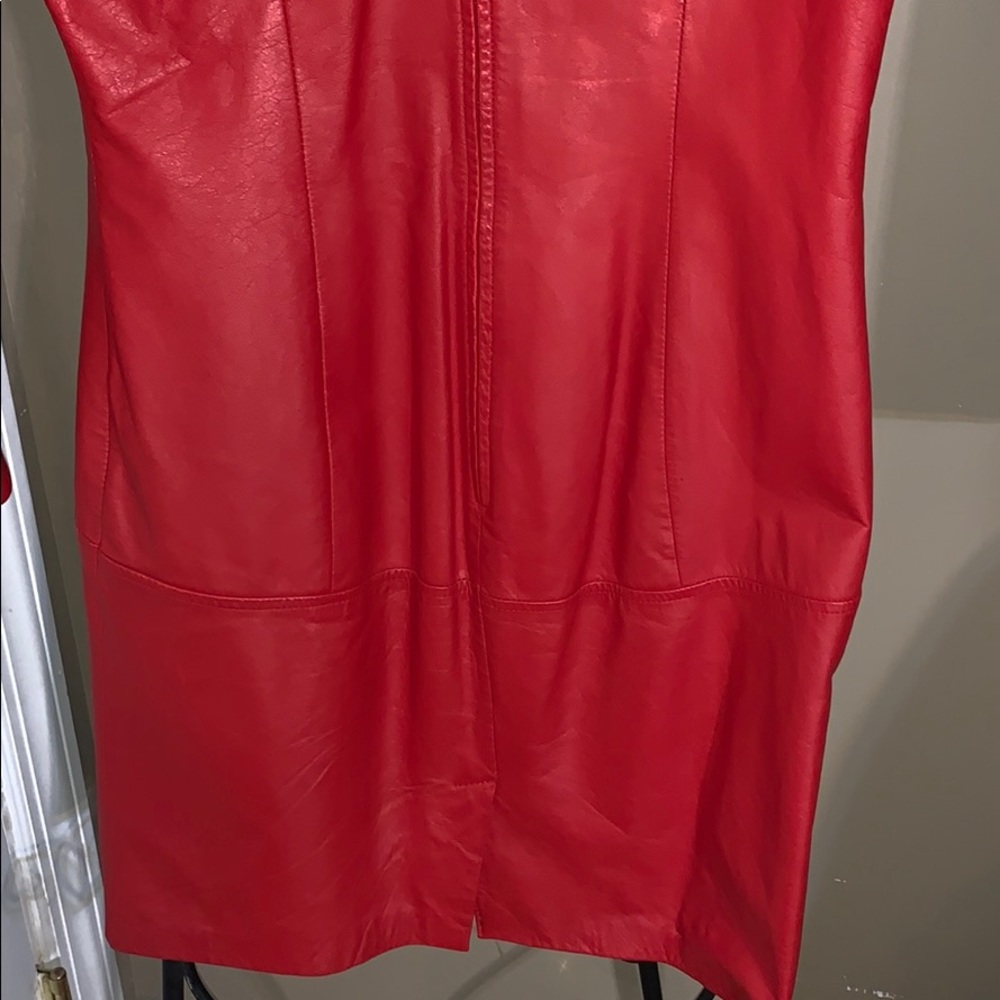 Genuine red leather dress